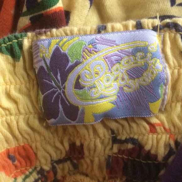 Lagaci Sport Yellow Floral Retro Smocked Back Babydoll Longline Tank Top Size XL - Picture 2 of 5